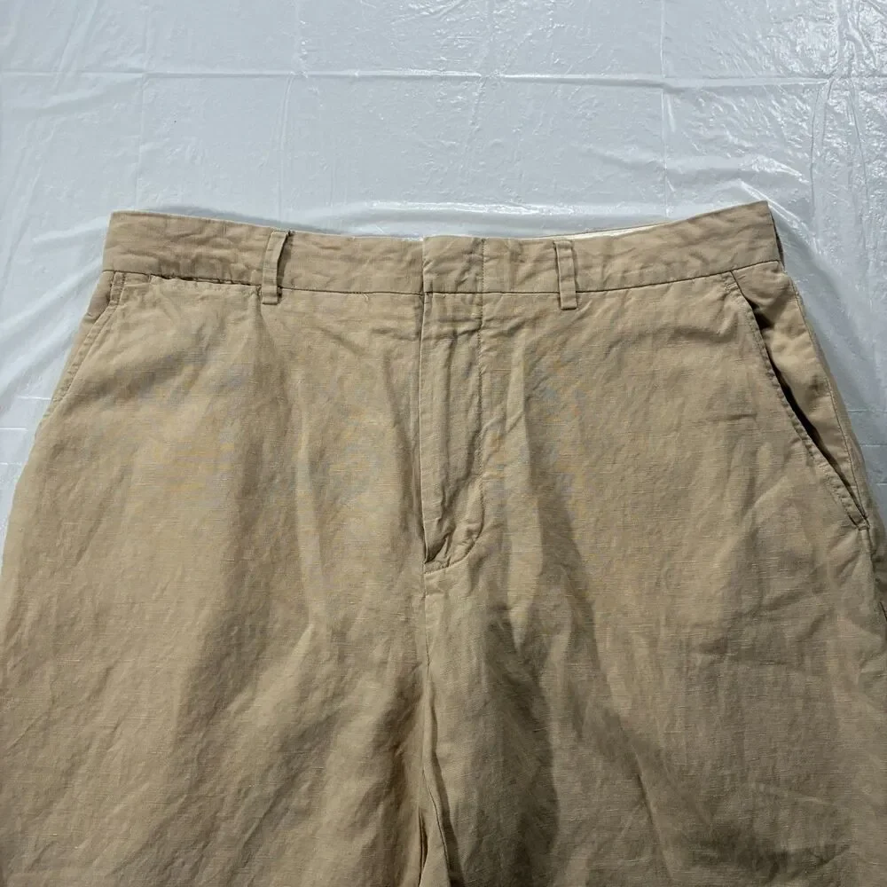 VTG Mens Polo Ralph Lauren Pants Trousers Linen Silk Khaki Tan 34x34 (34 x30)